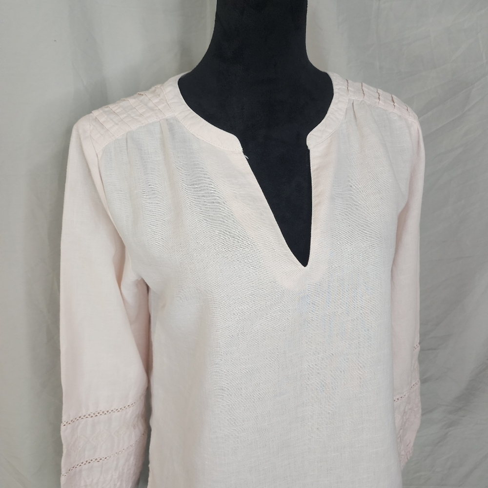 RACHEL ZOE Size Small Pink‎ Linen Cotton Balloon Sleeve Split Band V-neck Blouse - Picture 4 of 12